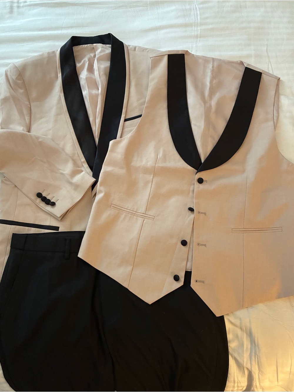Amazon Champagne Beige and Black Shawl Collar Tuxedo Jacket & Vest Set L 40